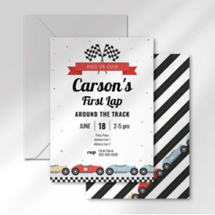 Vintages Race Car First Lap Geburtstag Einladung