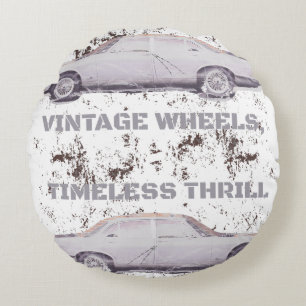 Vintages Rad, zeitloser Rad - Retro-Auto und Motor Rundes Kissen