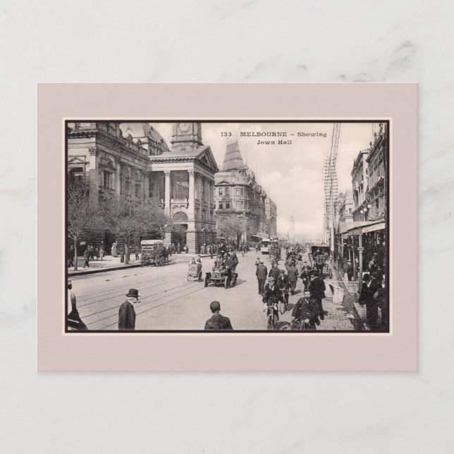 Vintages Rathaus von Melbourne im Jahr 1900 Postkarte (Vorderseite)