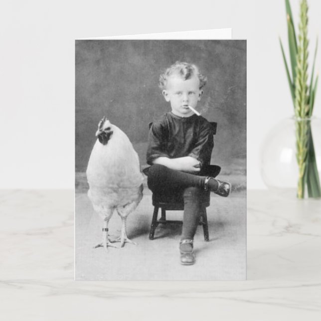 Vintages Rauchen neben einem Huhn Karte (Vorderseite)