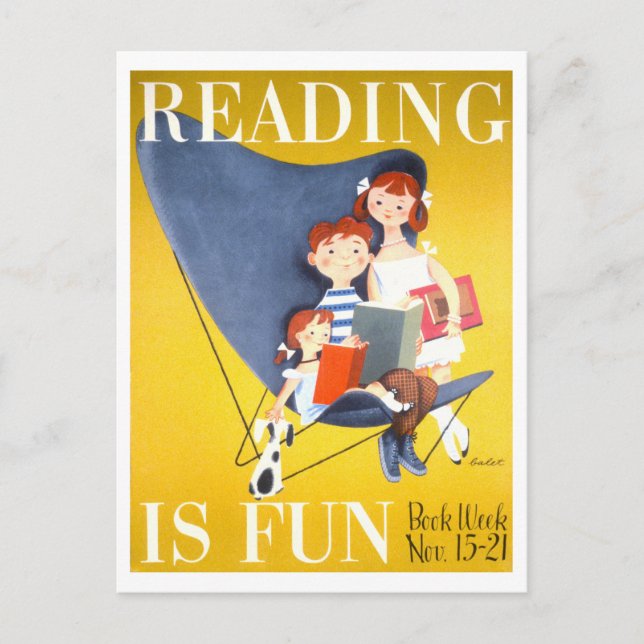 Vintages "Reading is Fun" Buchwochenplakat Postkarte (Vorderseite)