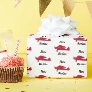 Vintages Red Airplane Happy Birthday Wrapping Pape Geschenkpapier
