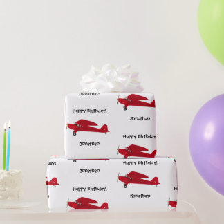 Vintages Red Airplane Happy Birthday Wrapping Pape Geschenkpapier