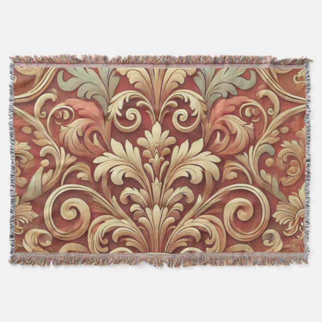 Vintages Red and Gold Damask Muster Decke (Vorderseite)