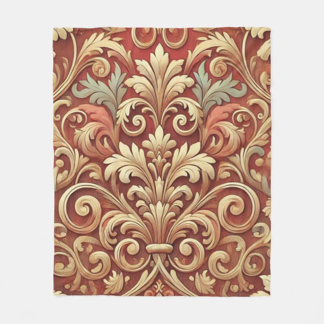 Vintages Red and Gold Damask Muster Fleecedecke (Vorderseite)