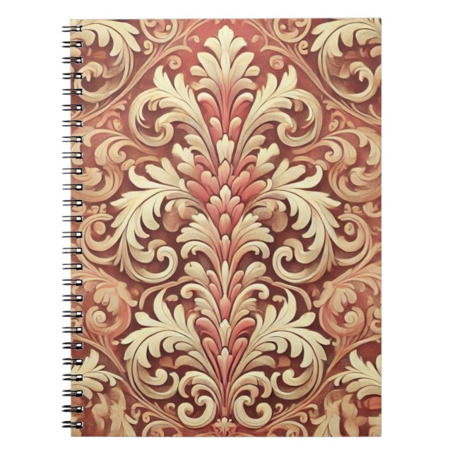 Vintages Red and Gold Damask Muster Notizblock (Vorderseite)