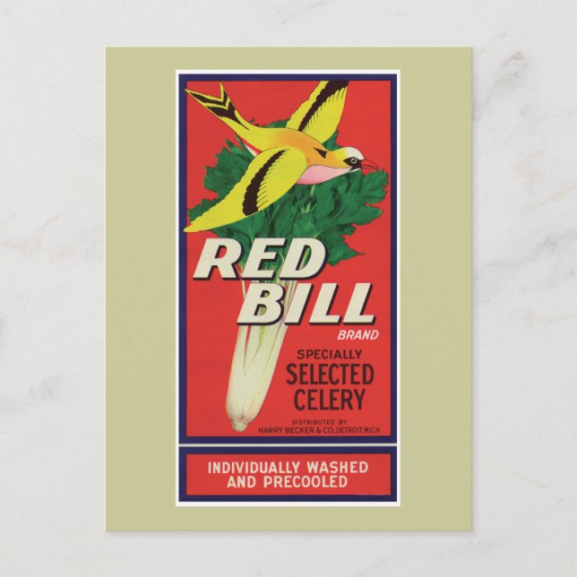 Vintages Red Bill Celery Label Postkarte (Vorderseite)