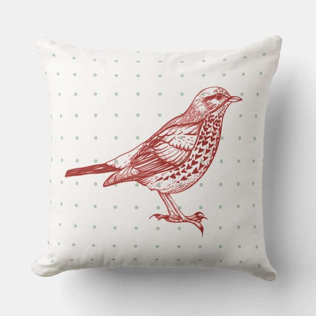 VINTAGES RED BIRD DESIGN Retro Throw Kissen (Vorderseite)