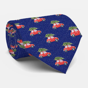 Vintages Red Car mit Weihnachten Baum Blue Holiday Krawatte