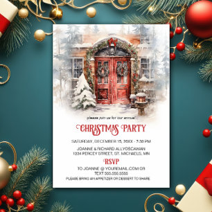 Vintages Red Double Doors Weihnachts-Party Feiertagskarte