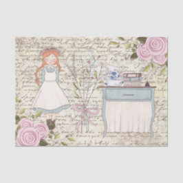 Vintages Red Hair Girl Rose Alte Buchstabenfolge Seidenpapier