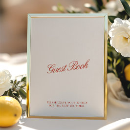 Vintages Red & Ivory Wedding Guest Book Sign