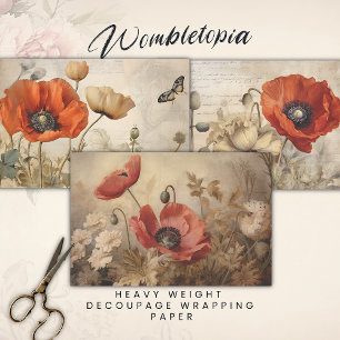 Vintages Red Poppies Decoupage Paper-Set Geschenkpapier Set
