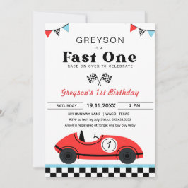 Vintages Red Race Car Erster Geburtstag Schnell Ei Einladung
