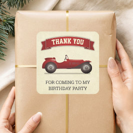 Vintages Red Race Car Kindergeburtstag Gastgeschen Quadratischer Aufkleber