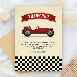 Vintages Red Race Car Kindergeburtstag Party Dankeskarte