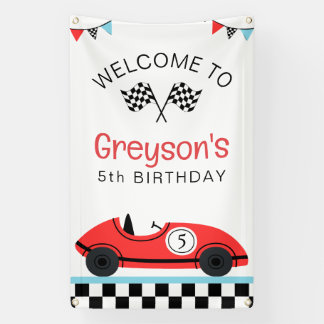 Vintages Red Race Car Schnelle Geburtstagswillkomm Banner