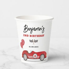 Vintages Red Race Car Zwei Fast Boy Geburtstagspar Pappbecher