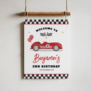 Vintages Red Race Car Zwei schnelles Geburtstag Wi Poster