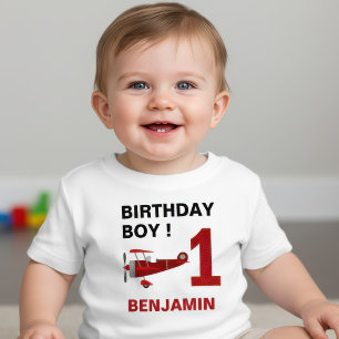 Vintages Red Retro Flugzeug 1. Geburtstag Party Baby T-shirt