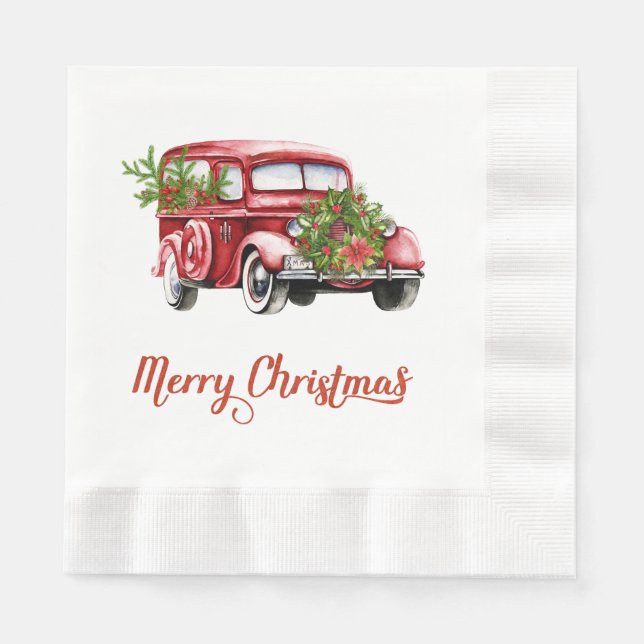 Vintages Red Truck Car Weihnachtsbuch Napkins Serviette (Vorderseite)