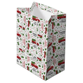 Vintages Red Truck Weihnachtsbaummuster Mittlere Geschenktüte