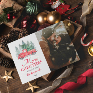 Vintages Red Truck Weihnachtsfest Foto Feiertagskarte