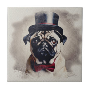 Vintages Red Tux Mops Portrait Fliese