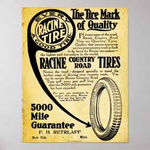 Vintages Reifen-Zeichen - Racine Tire Company Poster