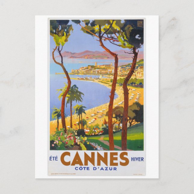 Vintages Reise-Plakat Cannes Postkarte (Vorderseite)