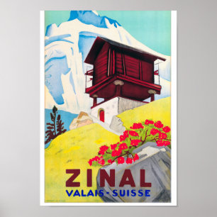 Vintages Reise-Plakat der Schweiz Zinal wieder Poster