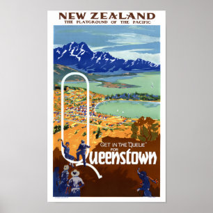 Vintages Reise-Plakat Neuseelands Queenstown Poster
