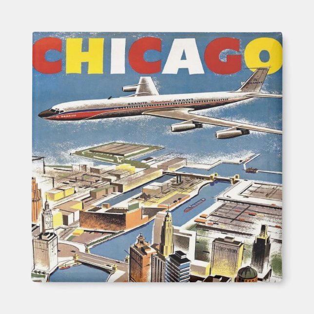 Vintages Reiseflugzeug von Retro Chicago Magnet (Vorne)