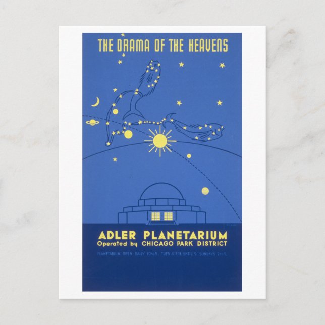 Vintages Reisenposter von Chicago: Adler Planetari Postkarte (Vorderseite)