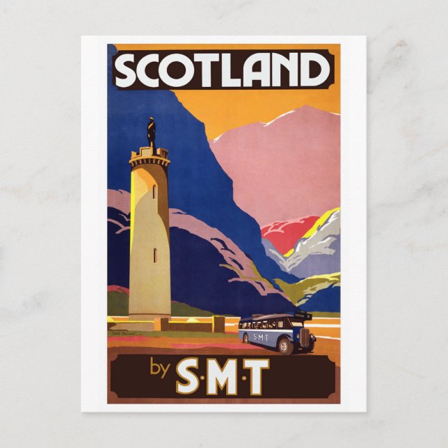 "Vintages Reiseplakat der Busgesellschaft Scotland Postkarte (Vorderseite)