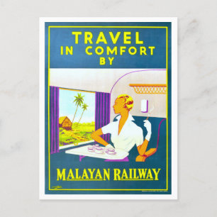 Vintages Reiseplakat der malayischen Eisenbahn Postkarte