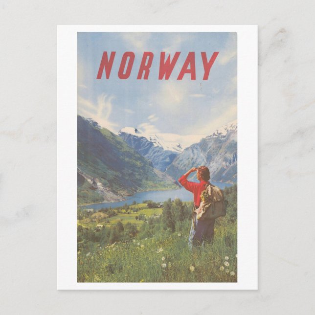 Vintages Reiseplakat für Norwegen Postkarte (Vorderseite)