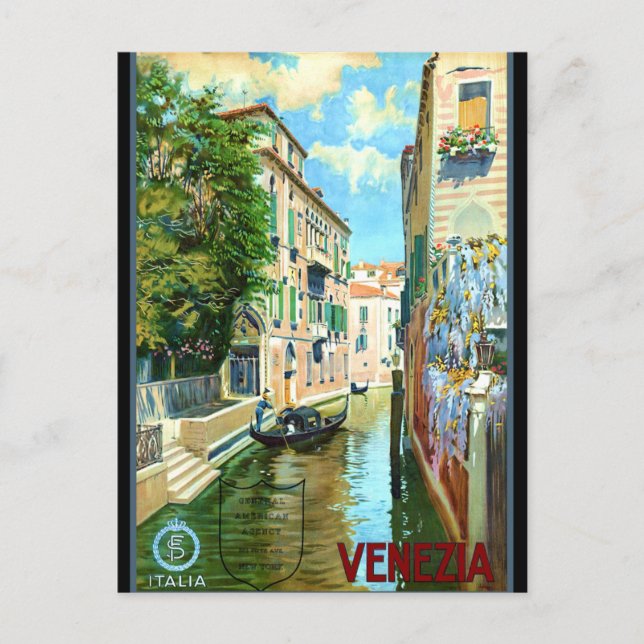Vintages Reiseplakat für Venedig Postkarte (Vorderseite)