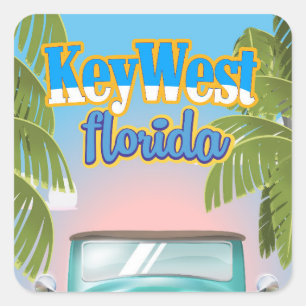 Vintages Reiseplakat Key West, Florida USA Quadratischer Aufkleber