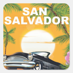 Vintages Reiseplakat San Salvador Quadratischer Aufkleber