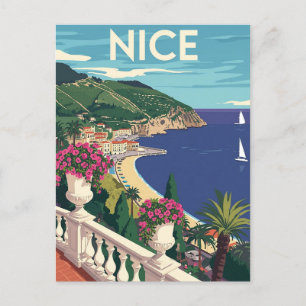 Vintages Reiseplakat von Nizza Postkarte