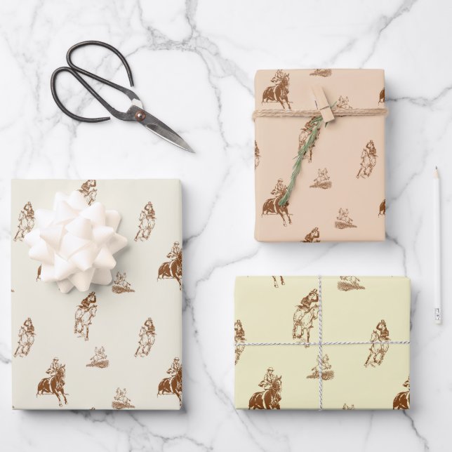 Vintages Reitmuster Geschenkpapier Set (Vorderseite)