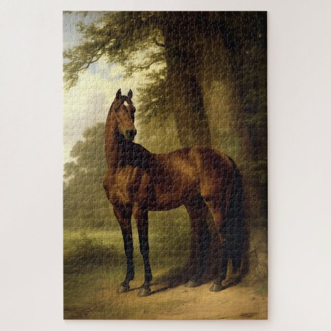 Vintages Reittier Brown Hunter Horse Painting Puzzle (Vertikal)