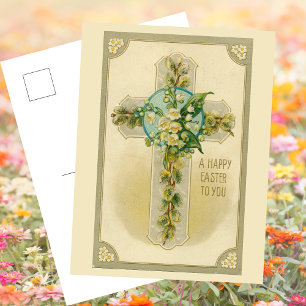 Vintages Religiöses Christliches Osterflorkreuz Feiertagspostkarte