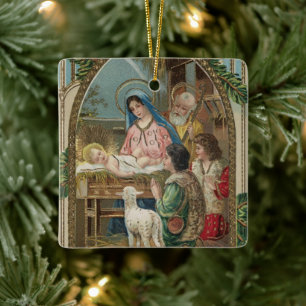 Vintages religiöses Weihnachtsgeschenk mit Wünsche Keramikornament
