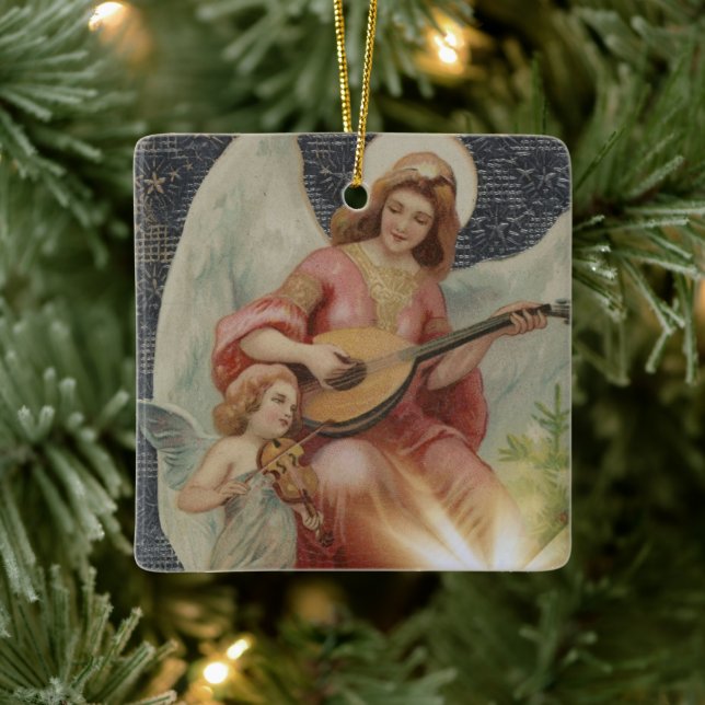 Vintages religiöses Weihnachtsgeschenk mit Wünsche Keramikornament (Baum)