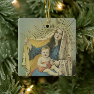 Vintages religiöses Weihnachtsgeschenk mit Wünsche Keramikornament