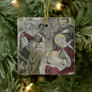 Vintages religiöses Weihnachtsgeschenk mit Wünsche Keramikornament