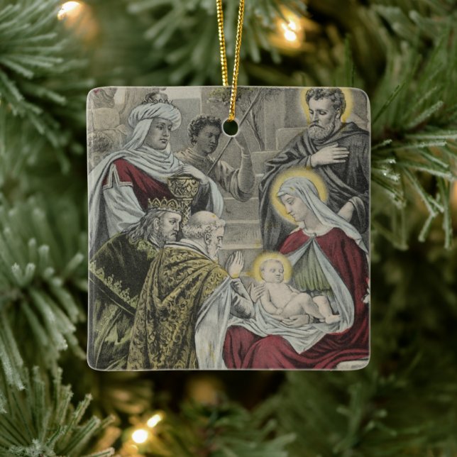 Vintages religiöses Weihnachtsgeschenk mit Wünsche Keramikornament (Baum)
