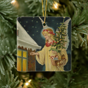 Vintages religiöses Weihnachtsgeschenk mit Wünsche Keramikornament